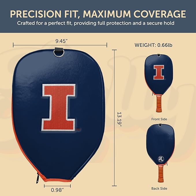 Officially Licensed Collegiate Pickleball Paddle Cover - Lightweight PU Leather Material - Durable Foam Interior Protection with Zippered Closure - Fits Most Paddles on the Market