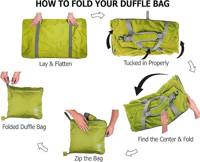 Bago Large Foldable Duffel Bags for Traveling Women & Men - 120L Packable Duffle Bag for Travel with Shoe Compartment - Water Repellant, Heavy Duty, Lightweight Folding & Collapsible (Green)