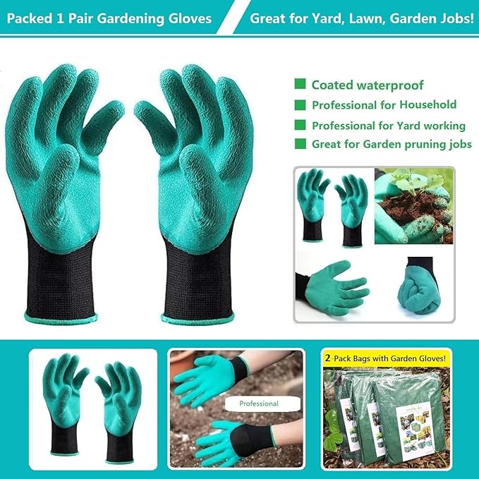 Standard 2-Pack 46 Gallon Lawn Garden Bags (D26,H19 in) Yard Waste Bags W/Gardening Gloves for Leaf Bag,Yard Debris,Trash Container,Recycling Bin,Camping Waste Bin,Grass Clippings,Weeds Bag 4 Handles