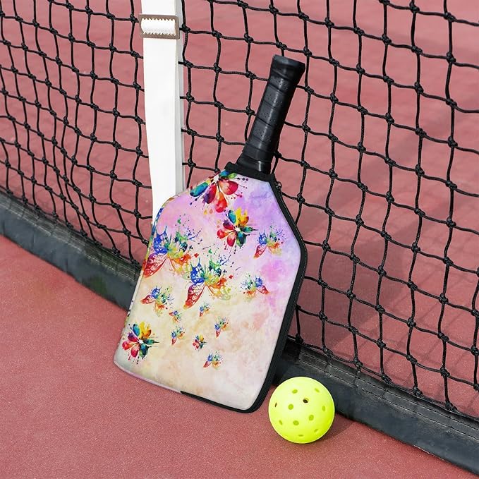AUUXVA Watercolor Butterfly Pickleballs Paddle Cover, 2 Pcs Pickleball Case for Women, Compatible with Most Standard and Elongated Pickball Paddles, Ideal Present (Rackets and Balls are Not Included)