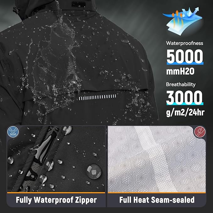 baleaf Men's Rain Jacket Waterproof Windbreaker Raincoat Running Cycling Hiking Gear Hood Lightweight Reflective Packable