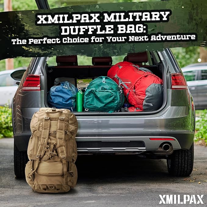 100L Large Military Duffle Bag Deployment Duffel Bag Sports Equipment Travel Luggage Bag with Detachable Backpack Straps…