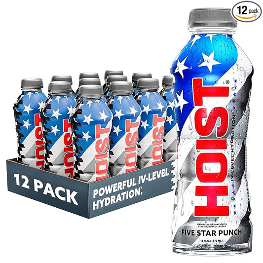 HOIST Premium Military Hydration Electrolyte Drink, Powerful IV-Level Hydration, Clinically Proven Dye Free Performance Drink, Five Star Punch, 16 Fl Oz (Pack of 12)