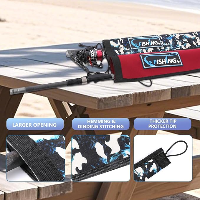 Lightproof Neoprene Fishing Rod Sleeve - Fishing Rod Cover for Storage & Transportation - Puncture Resistant Rod Sock for Casting, Trolling, Spinning Rods