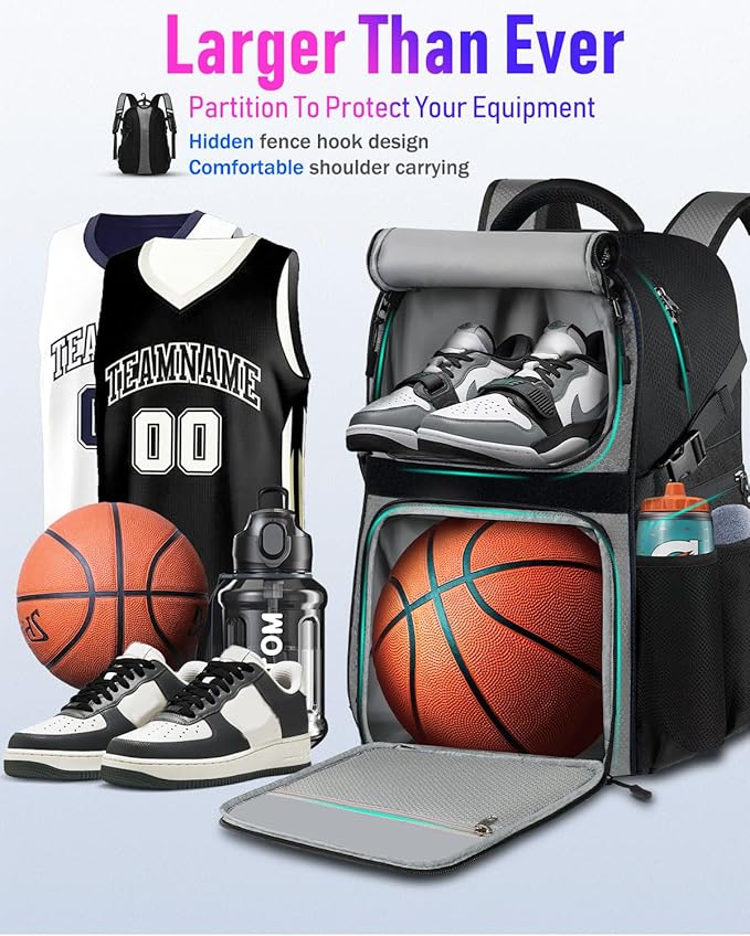 Basketball Bag Backpack with Ball Holder Shoes Compartment, Large Basketball Accessories Sports Bag