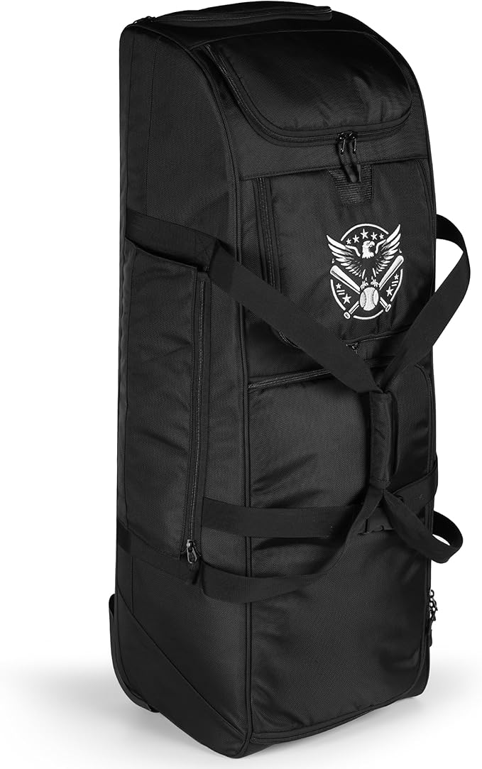 Baseball Catcher's Gear Bag with Wheels and Multiple Pockets to Hold Cleats, Bats & Baseball Gloves, Breathable Rolling Ripstop Backpack with Fence Hook.