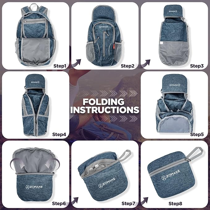 ZOMAKE Ultra Lightweight Packable Backpack 10L,Small Foldable Backpacks Hiking Water Resistant Collapsible Daypack for Women Men(Navy Blue-C1)