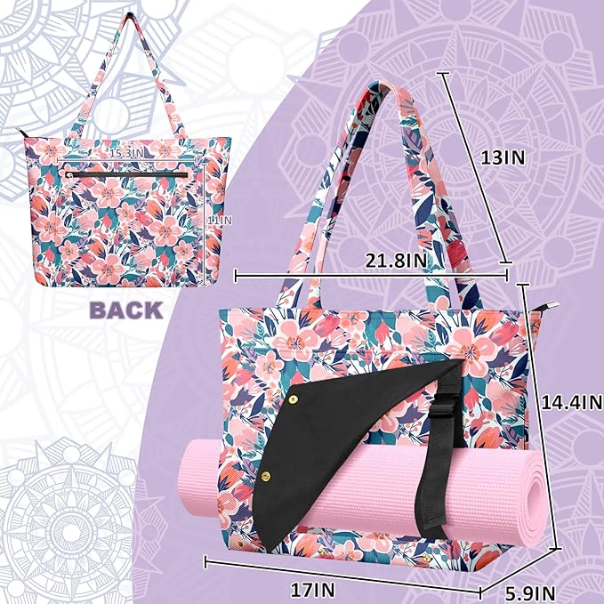 Adalore Women's Yoga Bag with Yoga Mat Carrier - Large Mat Pocket Fitness Tote for Pilates, Gym, Travel, Office & Beach