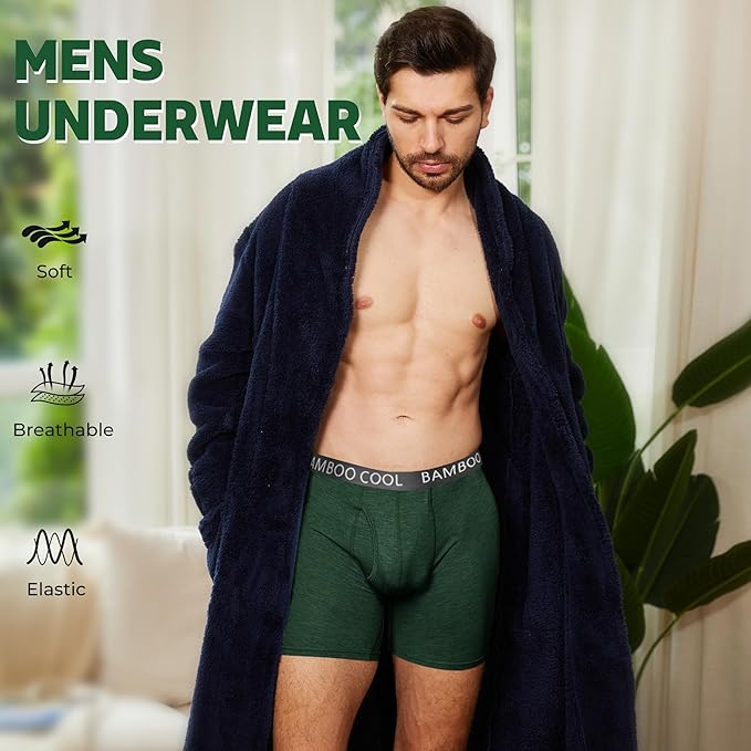 BAMBOO COOL Men's Ultra ComfortSoft Underwear, Moisture Wicking & Breathable No Ride Up Boxer Briefs with Fly, Multipack