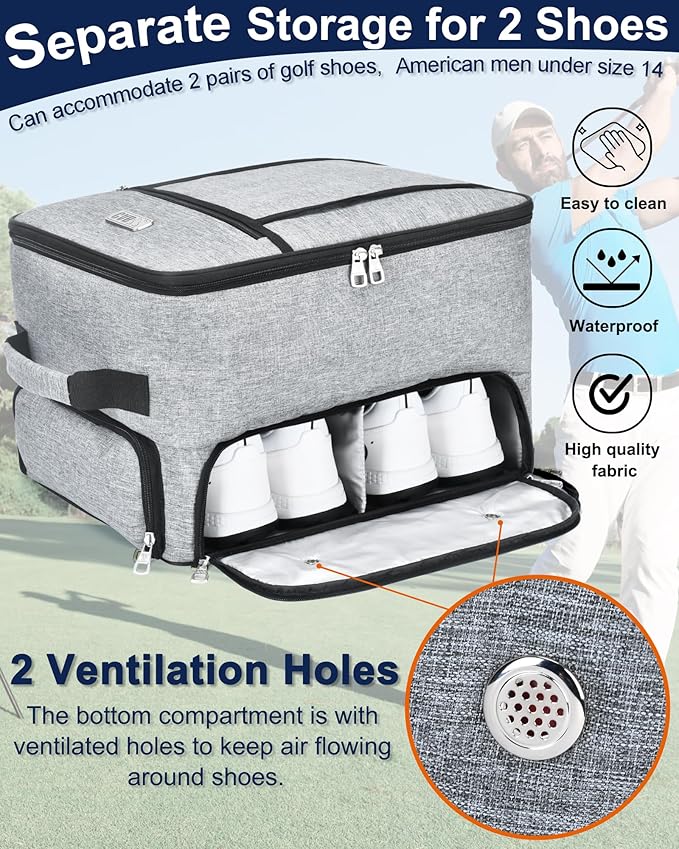 CAB55 Golf Trunk Organizer with 4 Wheels, 2 Layer Waterproof Car Golf Organizer with Separate Ventilated Compartment for 2 Pair Shoes, Golf Trunk Storage for Clothes, Accessories, Golf Gifts