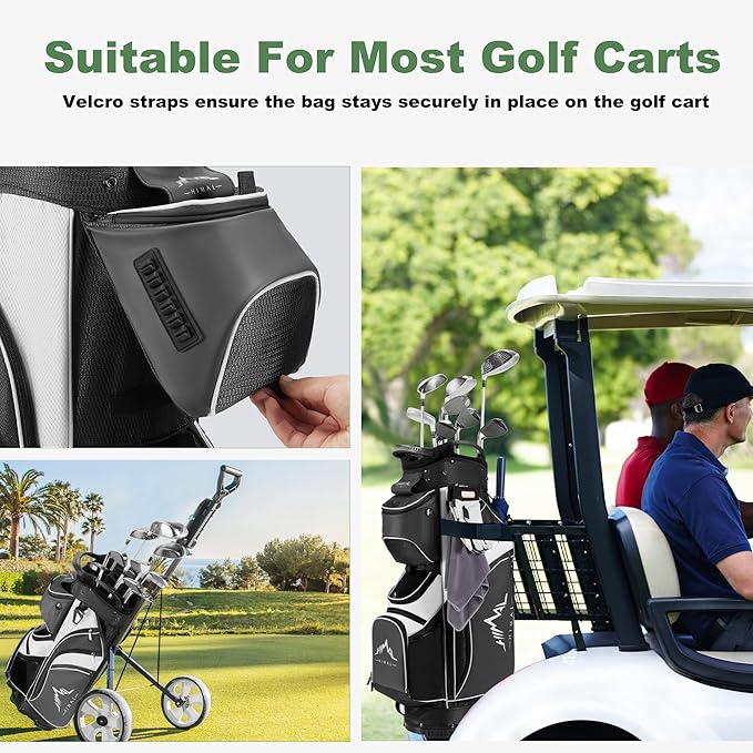 UNIHIMAL 14-Way Golf Cart Bag with Full Length Divider, Premium PU Leather Golf Bag with Plush Top, Magnetic Pocket and Rain Cover for Men