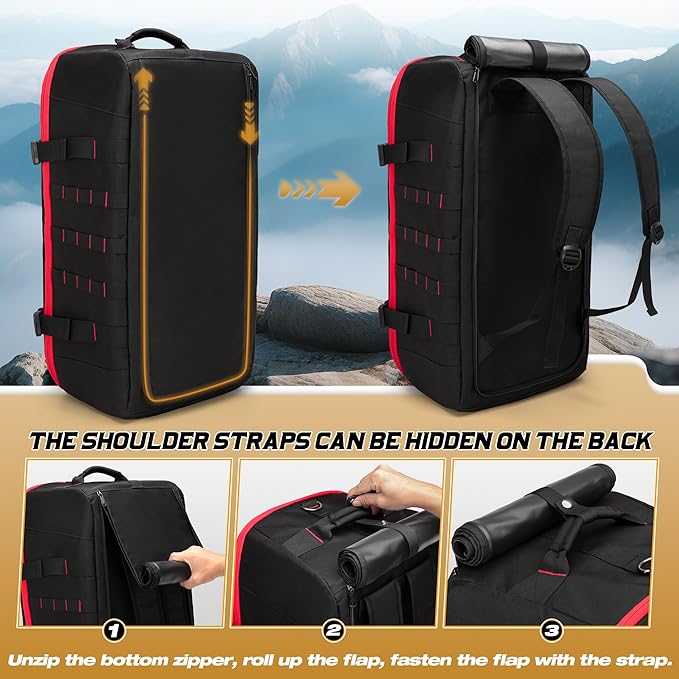 65L Tactical Duffle Bag Gym Bag with Backpack Straps, Wet Pocket and Detachable Dividers, Duffle Backpack for Travel, Sports and Military, Black