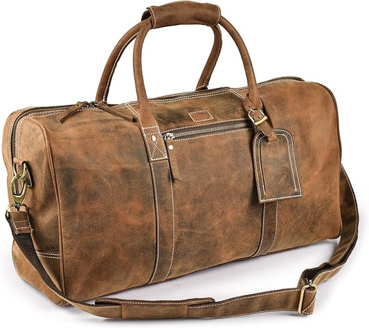 Leather Village Leather Duffel Bags for Men & Women-Stylish Travel Weekender Carry-On Sports Gym Overnight Luggage Bag - 20 Inch - Vintage Brown