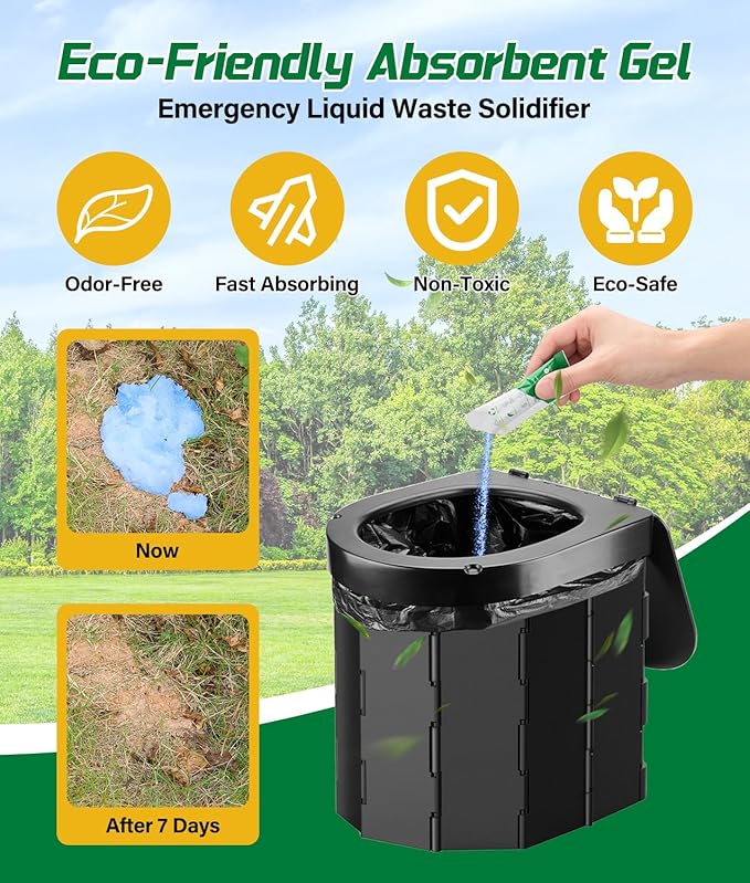 40 PACK Portable Toilet Bags Poo Gel Set, 12 Gallon Camping Toilet Bag with Eco Super Absorbent Power, Emergency Poo Gel Bags for Camping, Hiking, RV Trips, Car Travel, Extra Large Universal Fit