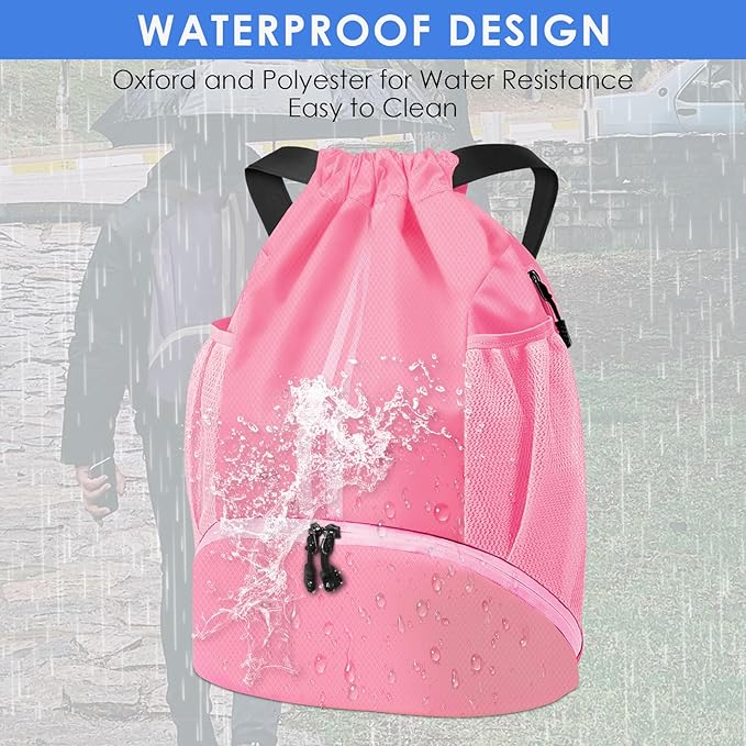 BROTOU Soccer Bags, Football Backpack, Volleyball Bag, Drawstring Backpack with Ball and Shoe Compartment, Football bags for Equipment Swim Gym Bag