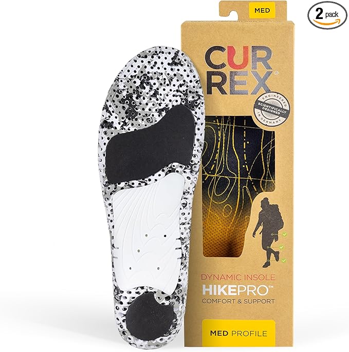 CURREX HikePro Insoles for Hiking Boots & Shoes – Shock Absorbing Inserts to Help Reduce Fatigue and Increase Performance – Anti-Slip Heel Surface for Stability – for Men & Women – High Arch, Small