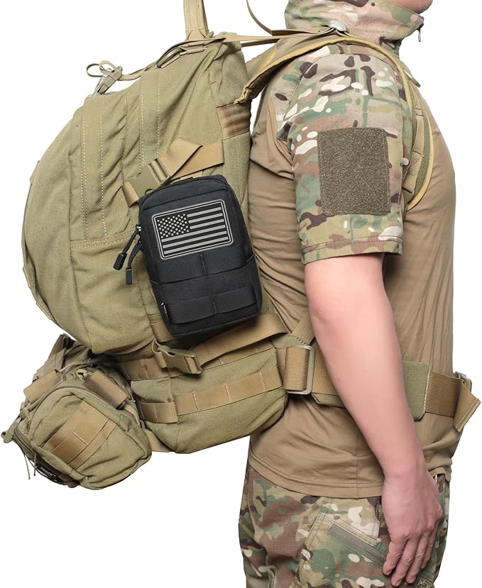 2 Pack 1000D Tactical Molle Pouches with US Flag Patches - Tactical Compact EDC Pouch Bag Small Utility Pouch Belt Pouch Tool Pouch