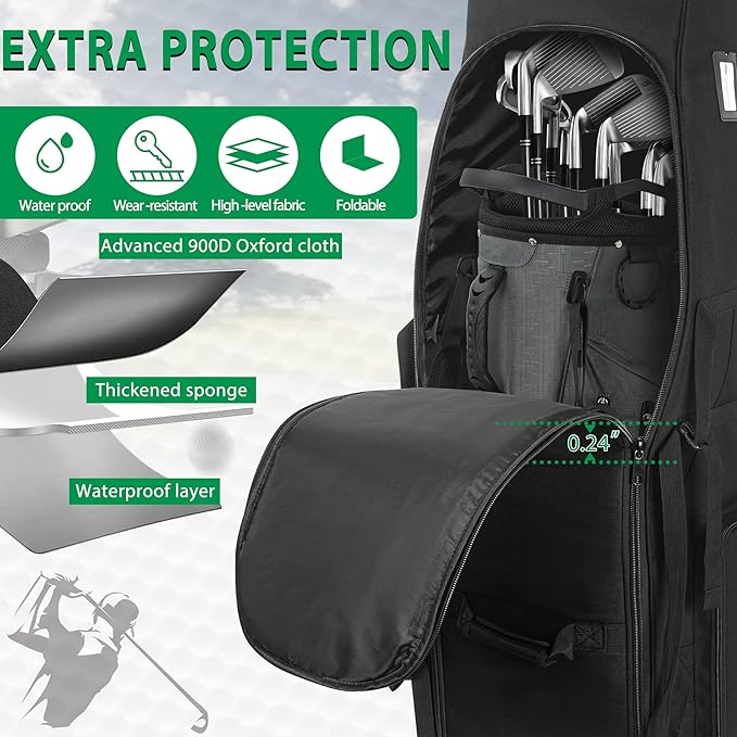 AKOZLIN Golf Travel Bag Case Waterproof Universal Foldable Golf Club Cover with Wheels for Airlines Travel