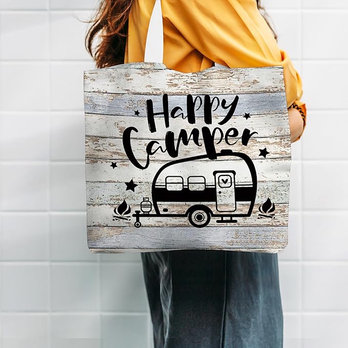 WAlTPl Camping Tote Bag, Camping Gifts for Women Men，RV Camper Travel Canvas Tote Bag, Reusable Grocery Cloth Bags
