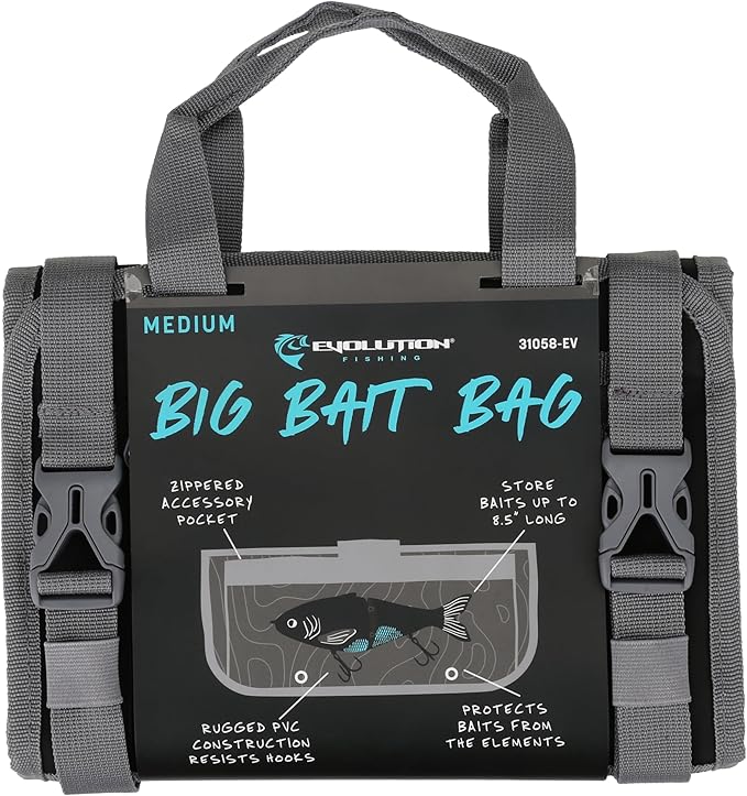 Evolution Fishing Big Bait Bag - 10 in., Roll-Up Lure Bag, Durable, Portable Storage for Large Baits & Gear