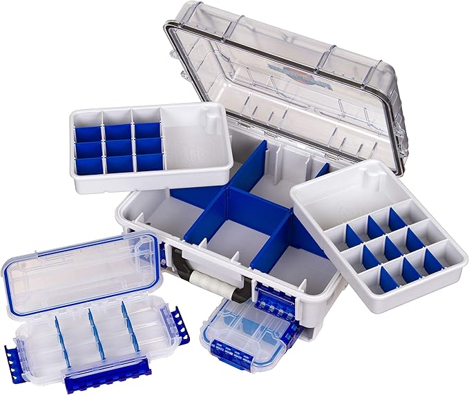 Flambeau Outdoors 3000WPBC Tackle Box - HD Waterproof Tackle Satchel System, Includes 2 Removable WP3012 Ultimate Waterproof Tuff Tainers, Floating Satchel, Fishing Tackle and Gear Storage, Gray/Clear