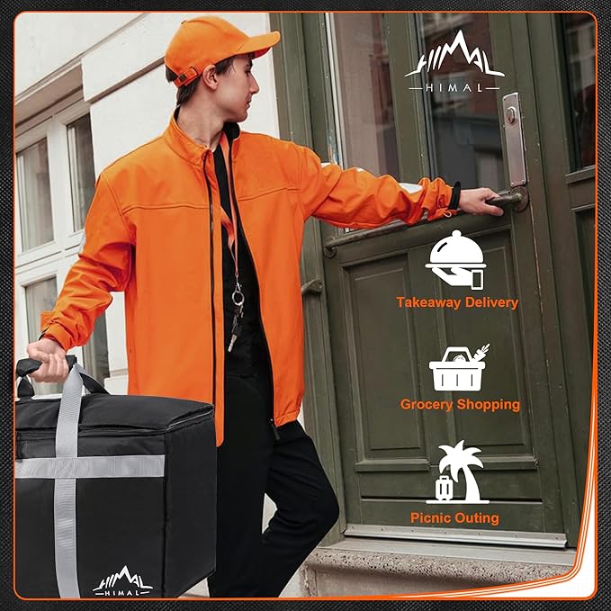 Himal Outdoors Insulated Food Delivery Bag XXXL-23Wx15Hx14D inches Premium Insulated Grocery Bag for HOT/COLD Food Delivery, Fit for Uber Eats, Doordash, Commercial Catering Transportation