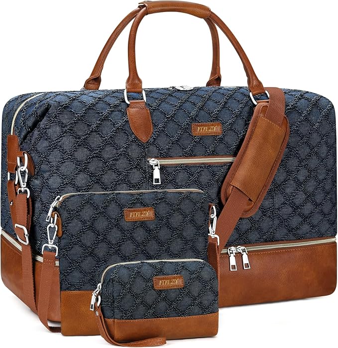 Weekender Bag for Women, Travel Duffel Bag Carry On Overnight Bag with Shoe Compartment Large Nylon Travel Weekend Tote Bag