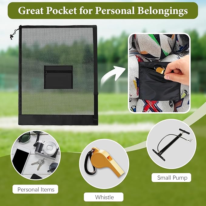 HEIFAM 2 Pack Soccer Ball Bag 40"X 30", Drawstring Mesh Ball Bag for Coaches, Extra Large Sport Ball Sack for Basketballs Volleyballs Soccers, Sports Storage Organizer for Beach Gym, Swimming Gear