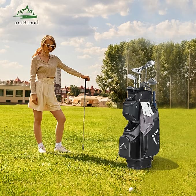 UNIHIMAL 14-Way Golf Cart Bag with Full Length Divider, Premium PU Leather Golf Bag with Plush Top, Magnetic Pocket and Rain Cover for Men