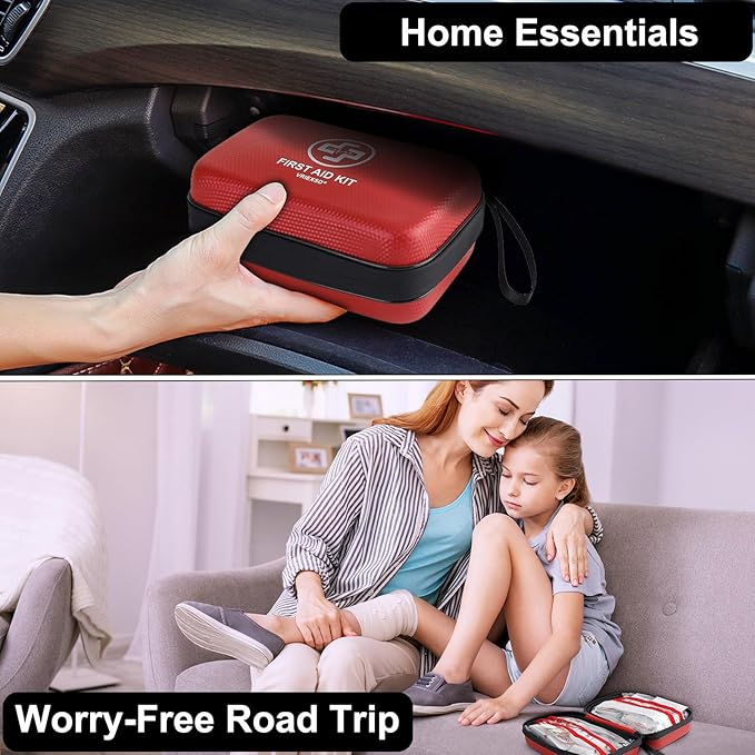 VRIEXSD Premium First Aid Kit, 320 Piece Waterproof Hard Shell Eva First Aid Kit for Home, Camping, Cars, Hiking, Travel, Businesses & Outdoor Emergencies - Emergency Medical Kits (Red)