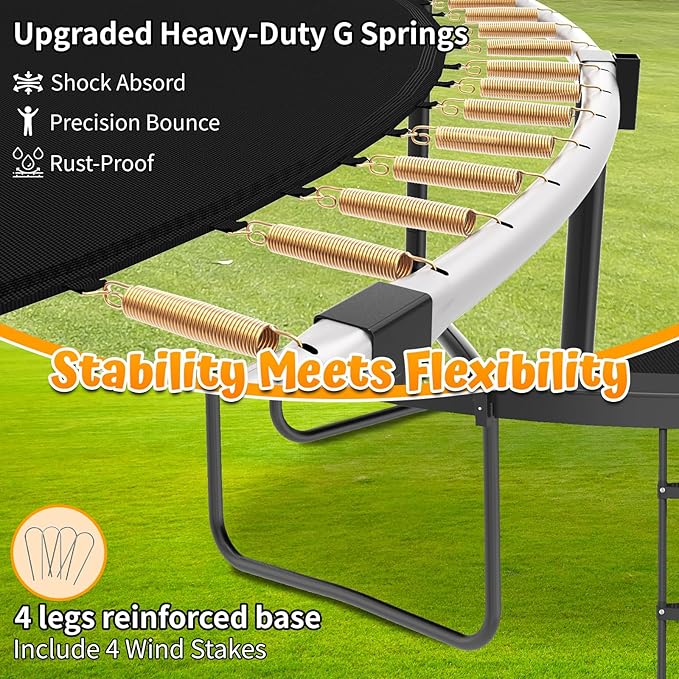 jumpfly Tranpoline 8/10/12/14/15/16FT Tranpoline Outdoor for Kids and Adults Recreational Tranpolines with Basketball Hoop, Anti-Rust Ladder, ASTM Approved