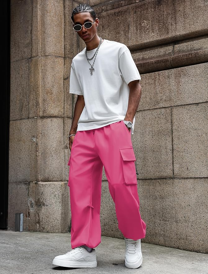 ZAFUL Men's Parachute Pants Casual Baggy Cargo Drawstring Trouser