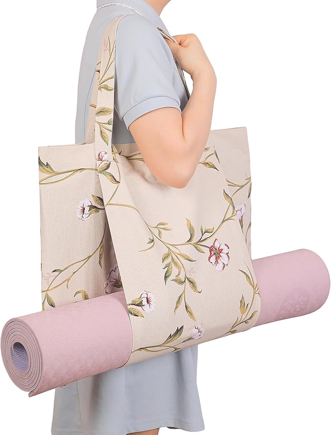 YHSHYZH Yoga Mats bag for Women, Canvas Bags for Yoga Mat & Blocks Women, Floral Gym Valentine's Day Gifts for Yoga Lover
