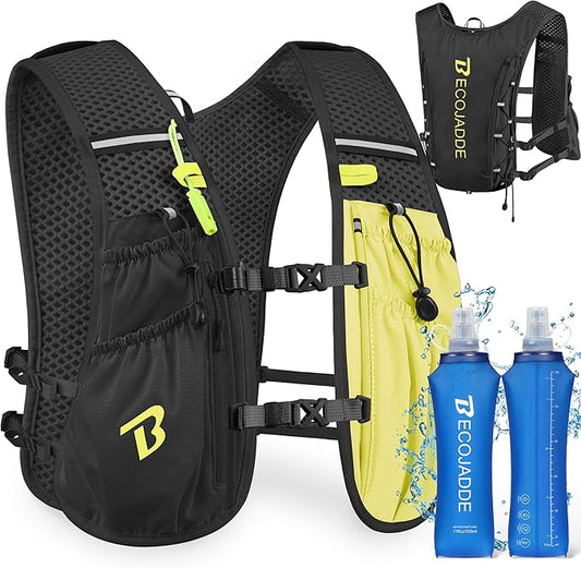 BECOJADDE Running Vest Hydration Backpack for Men Women, 5L Lightweight Running Backpack Hydration Pack for Marathon, Trail, Cycling, Hiking, Jogging