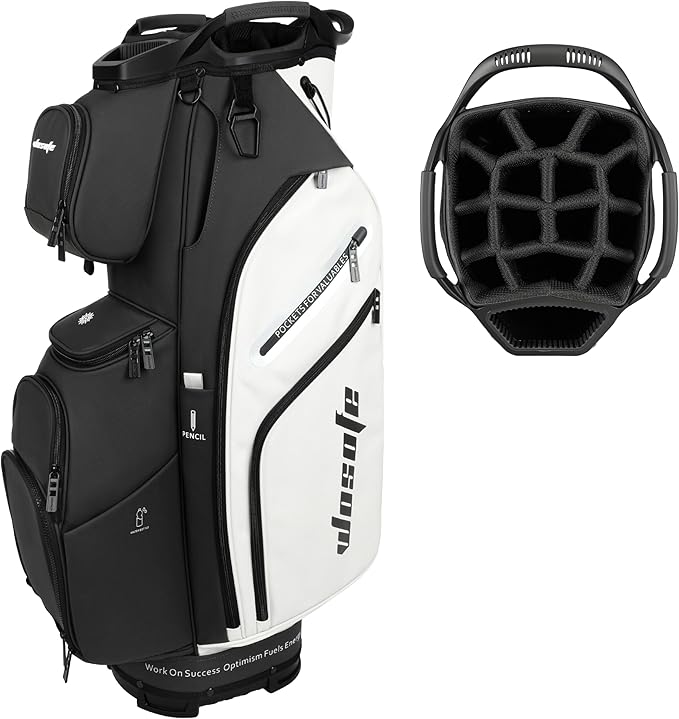 PU Leather Lightweight Men Women Blue White Black Green Golf Bag,Multiple 10 Pockets 14-Way Dividers Cooler Pouch Golf Cart Bag