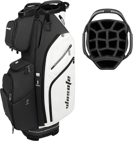 PU Leather Lightweight Men Women Blue White Black Green Golf Bag,Multiple 10 Pockets 14-Way Dividers Cooler Pouch Golf Cart Bag