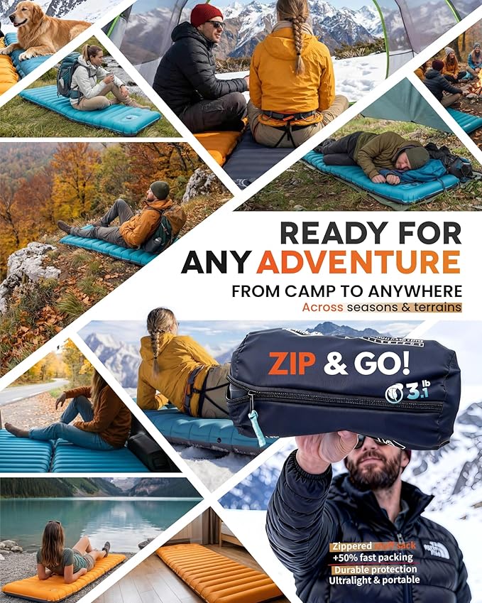 ZOOOBELIVES Inflatable Camping Sleeping Pad, 4-Inch Thick Full Air Support, No Bottoming Out for Side Sleepers, Camping & Backpacking Mattress with Built-in Foot Pump, Durable & Compact – Airlive2000