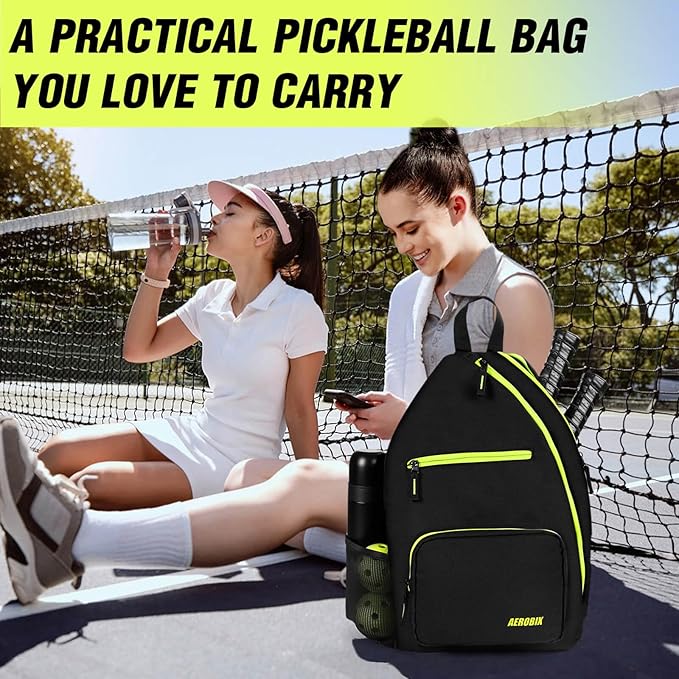 AEROBIX Pickleball Bag for Women & Men, Pickle Ball Backpack - Upgraded Zippers, Large Capacity, Padded Paddle Pocket, Adjustable Sling Bag (No Accessories)