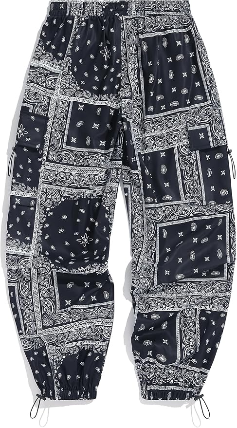 ZAFUL Men's Parachute Pants Casual Baggy Cargo Drawstring Trouser