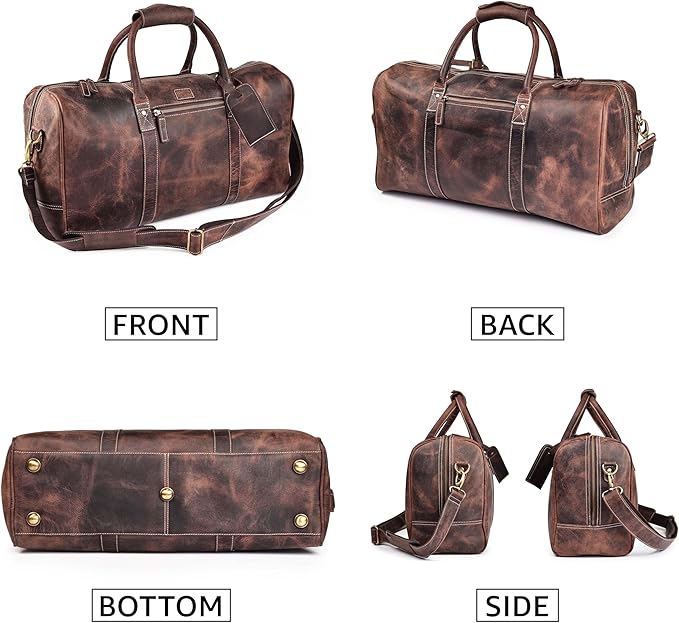 Leather Village Leather Duffel Bags for Men & Women-Stylish Travel Weekender Carry-On Sports Gym Overnight Luggage Bag - 20 Inch - Rustic Brown
