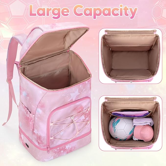 Soccer Backpack for Girls with Separate Ball Pocket and Shoe Compartment, Sports Bags for Soccer, Basketball, Volleyball