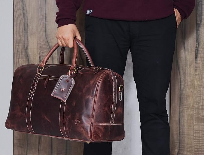 Leather Duffel Bag for Men & Women Travel, Weekend, Overnight, Gym Bag