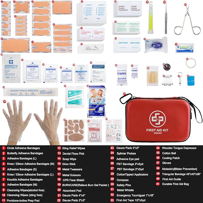 VRIEXSD Premium First Aid Kit, 320 Piece Waterproof Hard Shell Eva First Aid Kit for Home, Camping, Cars, Hiking, Travel, Businesses & Outdoor Emergencies - Emergency Medical Kits (Red)