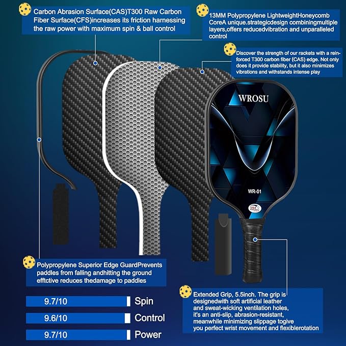 Carbon Fiber Pickleball Paddles Set of 4 or 2 Rackets,USAPA Approved Pickleballs Equipment with Balls,Bag,Accessories,Carbon Fiber T300 Lightweight Pickleball Racquet Set for Men,Women,Kids,Adults