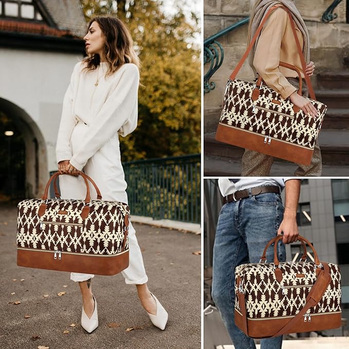 Weekender Bag for Women, Travel Duffel Bag Carry On Overnight Bag with Shoe Compartment Large Nylon Travel Weekend Tote Bag