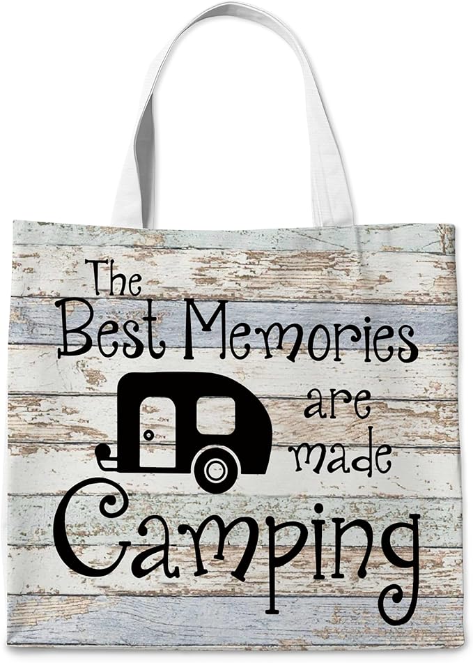WAlTPl Camping Tote Bag, Camping Gifts for Women Men，RV Camper Travel Canvas Tote Bag, Reusable Grocery Cloth Bags