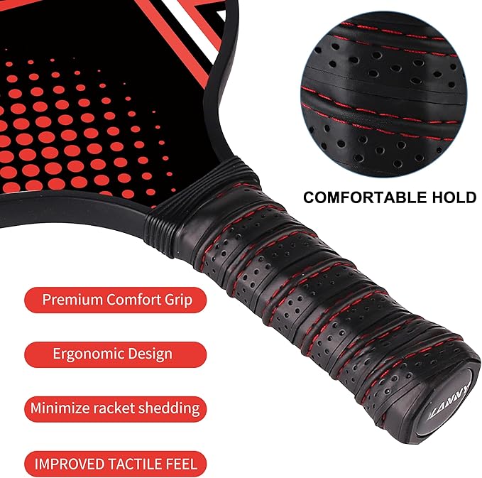 Graphite Pickleball Paddles Set- Premium Rackets Fiber Face & Polymer Honeycomb Core Pickleball Set Includes Pickleball Paddles + Pickleball Balls+ Replacement Soft Grip + 1 Bag
