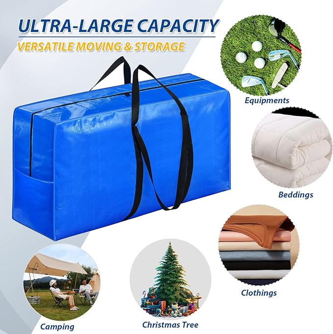 194 Gallon Extra Large Storage Bags, Zippered Outdoor Cushion Furniture Storage Bag with Handles,Jumbo Large Moving Bags Heavy Duty, Storage Totes Moving Boxes Supplies, 68x30x22 inch - 2PACK