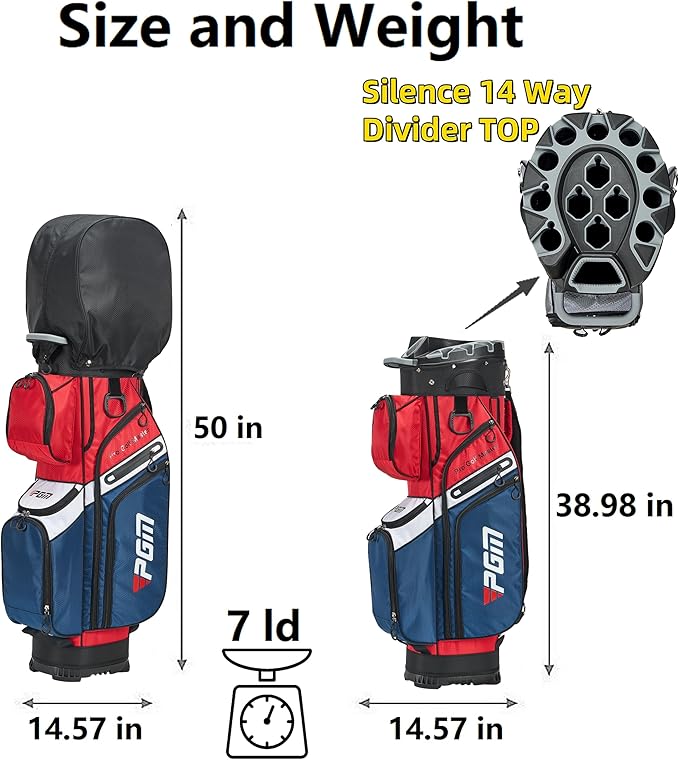 PGM Golf Cart Bag with 14 Way Organizer Divider Top, Premium Cart Bag with Handles and Rain Cover for Men