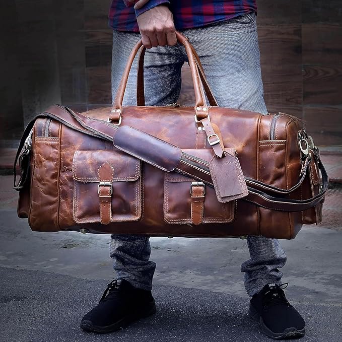 Large duffel bags for men holdall leather travel bag overnight gym sports weekend bag